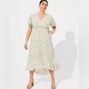 Torrid Maxi Rayon Slub Surplice Wrap Dress Ditzy Floral Plus Size 1X NWT